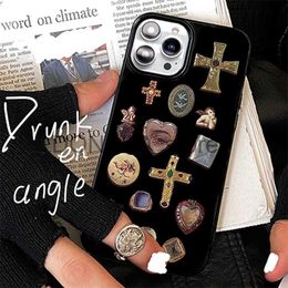 Cell Phone Cases Retro Graffiti Ornaments Phone Case For iPhone 11 13 14 15 Pro Max 12 Mini XR XS Max 7 8 Plus Couple Shockproof Case Cover Funda J231206