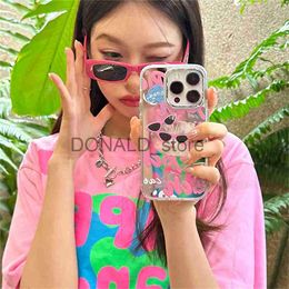 Cell Phone Cases Korean Cute Cartoon Sunglasses Cat Mirror Phone Case For iPhone 15 14 13 12 11 Pro Max Lovely Kitten Hard Shockproof Cover Funda J231206