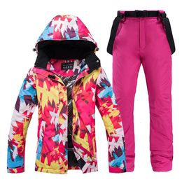 Other Sporting Goods Skiing Suits -30 Women's Snow Suit Wear Winter Outdoor Sports Girl Costume Snowboard Clothing Waterproof Ski Sets Jacket Strap Pant Female 231205