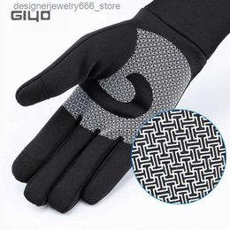 Five Fingers Gloves Giyo Warm Windproof Cycling Gloves Winter Thermal Long Glove TouchScreen Anti-slip Women Men Bicycle Mittens 0-15 Velvet Lining Q231206