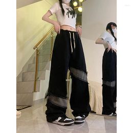 Women's Jeans Women Vintage Black Worn-out High Waisted Y2K Bottoms American Wide Leg Pants Fashion Straight 2023 Winter Female Trouser