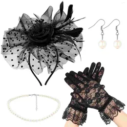Bandanas Mesh Flower Pearls Necklace Fascinator Hat Hairband Charming Gloves Women HatHair