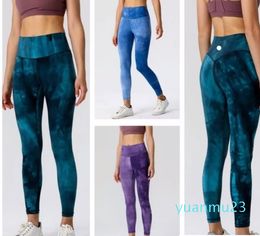 Yoga Bags Lu- Dress Nude High Cropped Tie Dye Section Color Fiess Waist Belly Pants For Women Drop Delivery Sports Outdoors Fitness Dhavk