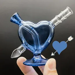 3 inch Mini Smoking Hookah Blue Heart and Arrow Bubbler Glass Water Pipe Bong Beaker