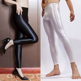 Unisex Men And Women Sexy Glitter Opaque Leggings Satin Glossy Super Shiny Stretchy Dance Pants Trousers