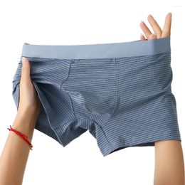 Underpants Men Comfortable Soft Striped Boxers Briefs Sexy Pouch Loose Shorts Underwear Low Waist Panties Casual Home Wear