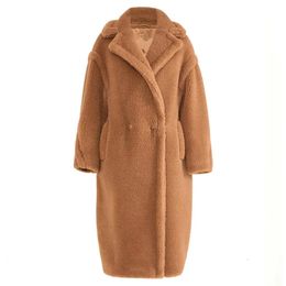 Women's Fur Faux Fur Women's Teddy Bear Coat Real Wool Lady's Alpaca Teddy Coat Long Jacket Fashion Outwear Female Sheep Fur S7480A 231206