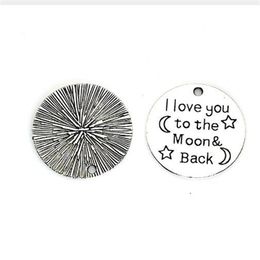 100pcs Antique Silver I Love You to the Moon and Back Charms Pendants 25mm2590