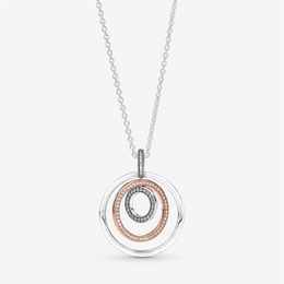 New Arrival 100% 925 Sterling Silver Two-tone Circles Pendant & Necklace Fashion Jewelry Making for Women Gift287c