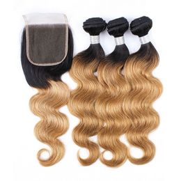 Yirubeauty Brazilian 100% Human Hair Body Wave 3 Bundles With 4*4 Lace Closure 4 Pcs/lot 1B 30 Free Part 1B/27#