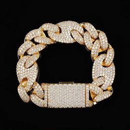 20mm Iced Cuban Oval Link Diamond Bracelet 14K White Gold Plated Cubic Zirconia Jewelry 7inch 8inch 9inch Mariner Cuban Link Chain225i