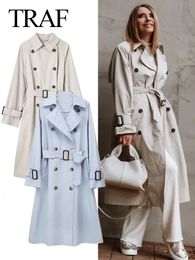 Women s Trench Coats TRAF Autumn Fashion Casual Solid Colour Lapel Windbreaker With Pockets Belt Long Sleeves Female Vintage Chic Loose Coat 231206