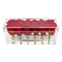 Rectangle Clear Acrylic 12 Holes Flower Box Makeup Organizer Waterproof Acrylic Rose Box Valentine's Day Wedding Gift Box305E