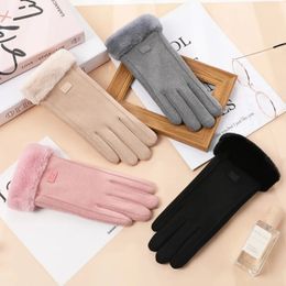 Five Fingers Gloves Plush Winter Women Full Finger Mittens Fashion Cute Furry Warm Mitts Outdoor Sport Female Touchable 231205