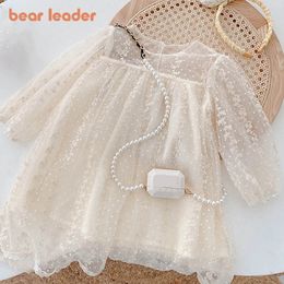 Girl's Dresses Bear collar lace baby dress long sleeved dress summer wedding children's birthday party princess dress children's sheer vest 2312306