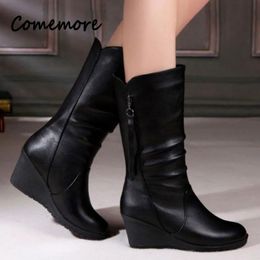Boots Comemore Thick-soled Boots Women Spring Autumn Mid-tube Short Boot Women's Heeled Warm Shoes Leather Casual High Heels 231205