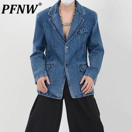 Men's Jackets PFNW Washed Worn Out Denim Suit High Street Niche Design Male Coats Casual Blazer Autumn 2023 Stylish 28W1626