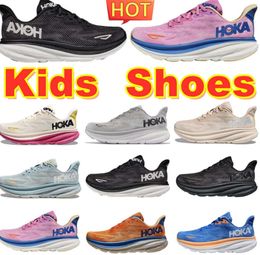 Big Kids shoes Hoka Clifton 9 Toddler Sneakers Trainers Hokas One Free People Girls Boys Running shoe Designer youth Runner breathable Black White u4