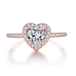 Fashion Rose Gold Crystal Heart Shaped Wedding Rings For Women Elegant Zircon Engagement Rings Jewelry Party Gifts256N