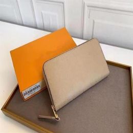 Fashion Women Clutch Wallet Embossed Leather Wallet Single Zipper Wallets Lady Ladies Long Classical Purse with Orange Box Card 60315I
