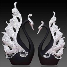 Home Decoration Accessories A Couple of Swan Statue Home Decor Sculpture Modern Art Ornaments Wedding Gifts for Friends Lovers 210225w