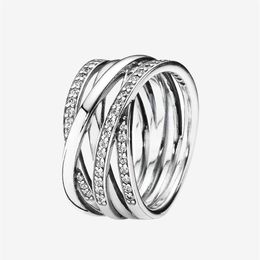 authentic 925 Sterling Silver Wedding RING Women CZ diamond Jewellery Sparkling Polished Lines Rings with Original box296B