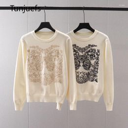 Women's Sweaters White Wool Sweater Pullovers Flower Butterfly Embroidery Jumper Luxury Blouse Y2k Jersey Korean Fashion Clothes