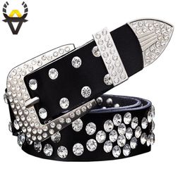 Fashion rhinestone genuine leather belts for women Unisex waist belt for men Quality second layer cow skin strap width 33 cm Y2003173033