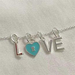 s925 sterling silver plated sweet love heart letters designer pendant necklace 18K gold cross chain choker blue lovely hearts necklaces jewelry