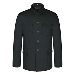 Men's Suits Blazers Personality Spring Chinese Ethnic Mens Black Mao Suit Jacket Mandarin Wing Collar Blazer Tunic Elegant Zhongshan Coat Man 231205