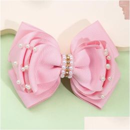 Hair Accessories Sweet Pearl Bow Clips Boutique Pink Rhinestone Bowknot Hairpins Girls Styling Tools Headwear Kids Drop Delivery Baby Dhupc