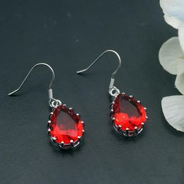 Dangle Earrings Hermosa Amazing Teardrop HoneyTopaz Red Garnet Silver Plated For Women Fashion Jewellery 1 1/4 Inch