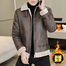 Men's Leather Faux Winter Fur Jacket Men Fashion Plus Velvet Padded Warm Motorcycle Casual Business Social PU Overcoat Clothing 231205