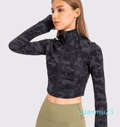 ll Women Zipper Jackets Women Short Crop Jacket Top Run Sports Jacket Finger Hole Long Sleeve Stand-up Collar Yoga Jacket DS