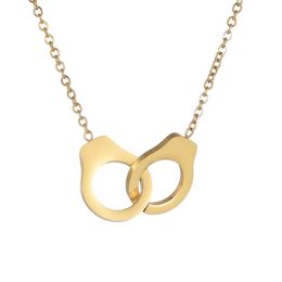 Popular Stainless Steel Geometrical Hollow Out Pattern Handcuff Pendant Gold and Steel Colour Unisex Necklace Jewelry233P