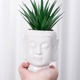 Vases Creative Buddha Ceramic Flower Pot Miniature Model Ornament Succulent Planter Home Office Desktop Living Room Indoor Decorat242p