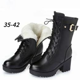 Boots Winter Leather Women Winter Boots Thick Wool Warm Women High-heeled Genuine Boot High-quality Female Snow Boots Women Shoes 231205