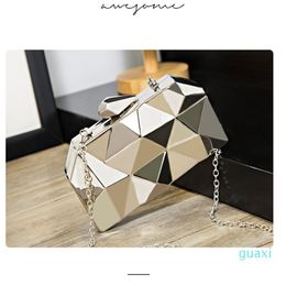 Fashion Women Metal Clutches Top Quality Hexagon Mini Party Black Evening Purse Silver Bags Gold Box Clutch216T