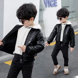 Jackets Children s Clothing Boys girls Leather Autumn Winter Black Baby Boy Coats Kids For Children Clothes 3 To12 231206