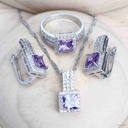 Wedding Jewellery Sets Purple Zirconia Women Bridal Jewellery Sets Silver 925 Fine Costume Jewellery Wedding Earrings Rings Bracelets Pendant Necklace R231206