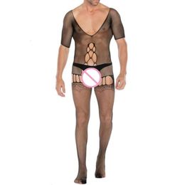 NEW Cool Men Short Sleeve Sleepwear Sexy Lingerie Bodysuit Exotic Plus Size Male Underwear Porno Nightgown Body Stockings