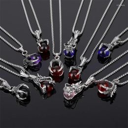 Pendant Necklaces Retro Creative Gothic Dragon Claw Necklace Men's Punk Red Blue Stone Jewellery Party Gift