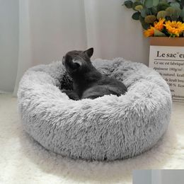 Kennels Pens Warm Fleece Kennel Soft Round Dog Bed Winter Cat Slee Mat Sofa Puppy Small Dogs Cushion House For Pet Y200330 Drop Delive Dhlqk