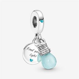 100% 925 Sterling Silver Glow-in-the-dark Lightbulb Double Dangle Charms Fit Original European Charm Bracelet Fashion Women Weddin230U