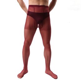 Dark Red Sheer Tights Men Transparent Erotic Sexy Underwear Body Stockings Sissy Man Gay Fetish Pantyhose Lenceria Para Hombre