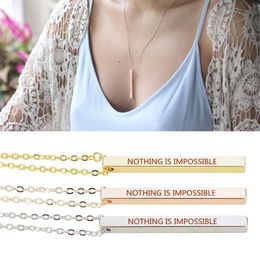 chain Nothing Is Impossible Inspirational Quote Engraved Bar Necklace Stainless Steel Women Fashion Sweater Necklace Jewelry315v