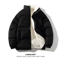 Mens Down Parkas Leggable thick warm winter jacket mens solid loose standing collar wool park 231206