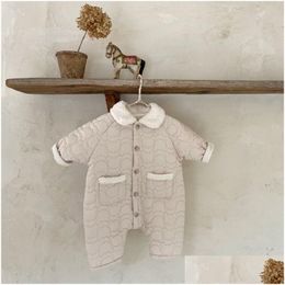 Rompers Baby Winter Jumpsuit For Boys And Girls Aged 0-3 Long Sleeved Wool Thick Insation Lining Cotton Clothing Drop Delivery Kids Ma Dhbqt