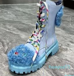winter women's boots fashion patent leather thick-soled curly wool fluorescent square women's non-slip snow rhinestone boot women