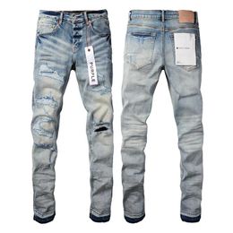 Men's Jeans Designer Purple Brand Mens Male Light Blue Y2k High Street Denim Paint Graffiti Pattern Damaged Ripped Skinny P 986